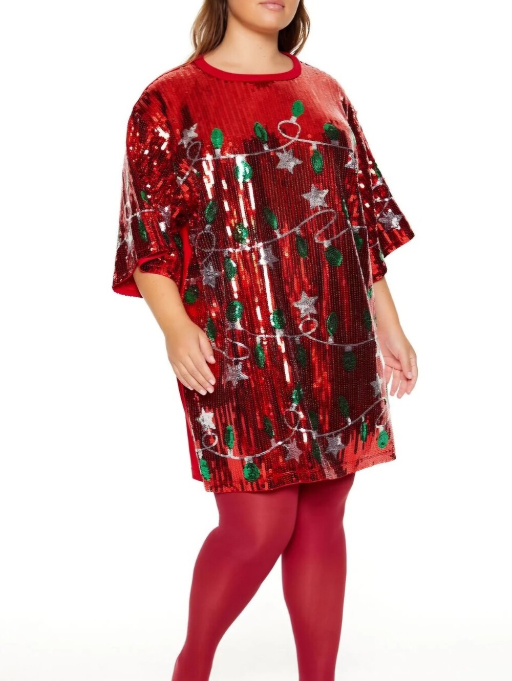 Forever 21+ NWT Red Sequin Holiday Shift Dress, Size 0X/1X